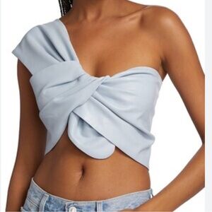 Lamarque One-Shoulder Twist Crop Top - Light Blue
